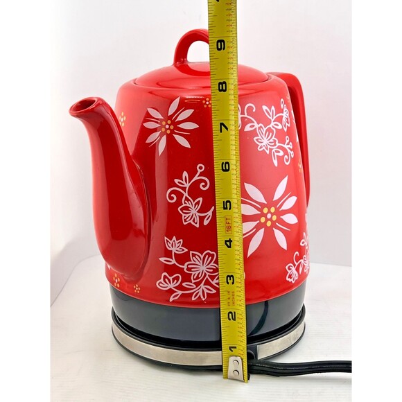 Temptations Porcelain Electric Tea Kettle Red White Flower Temp-tations K51504 - Picture 8 of 9